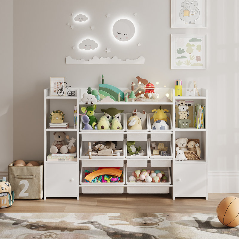Wooden toy organizer with plastic bins hotsell